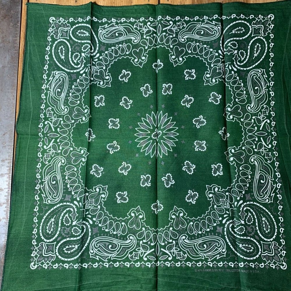 100% Cotton Green Paisley Hav-A-Hank  Made In USA  Biker Bandanna